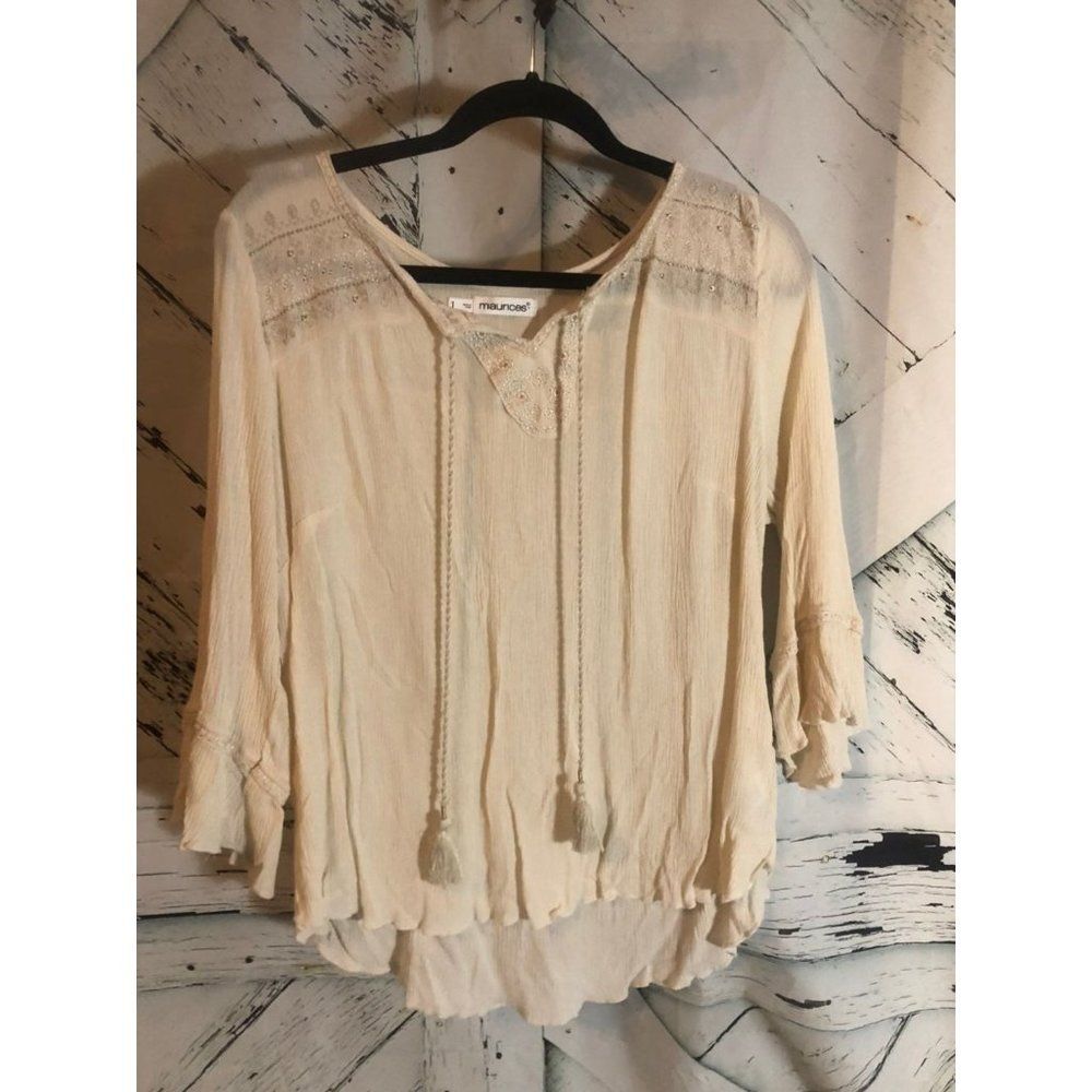 maurices size 1x white peasant hippie boho blouse shirt